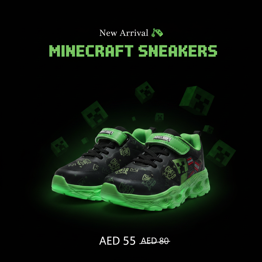 Minecraft Creeper Light-Up Sneakers for Boys - Black & Green