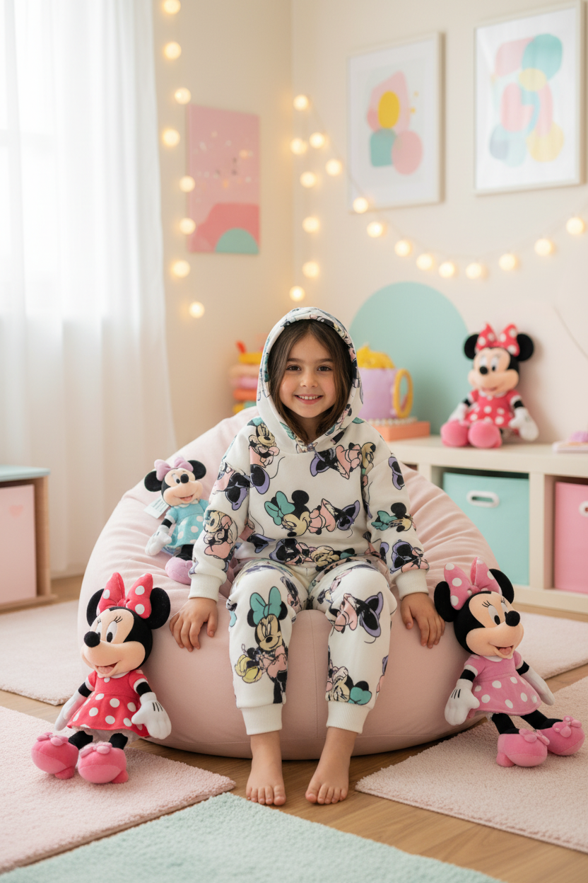 Girls Zara Disney Minnie Mouse All-Over Print Hoodie & Jogger Set