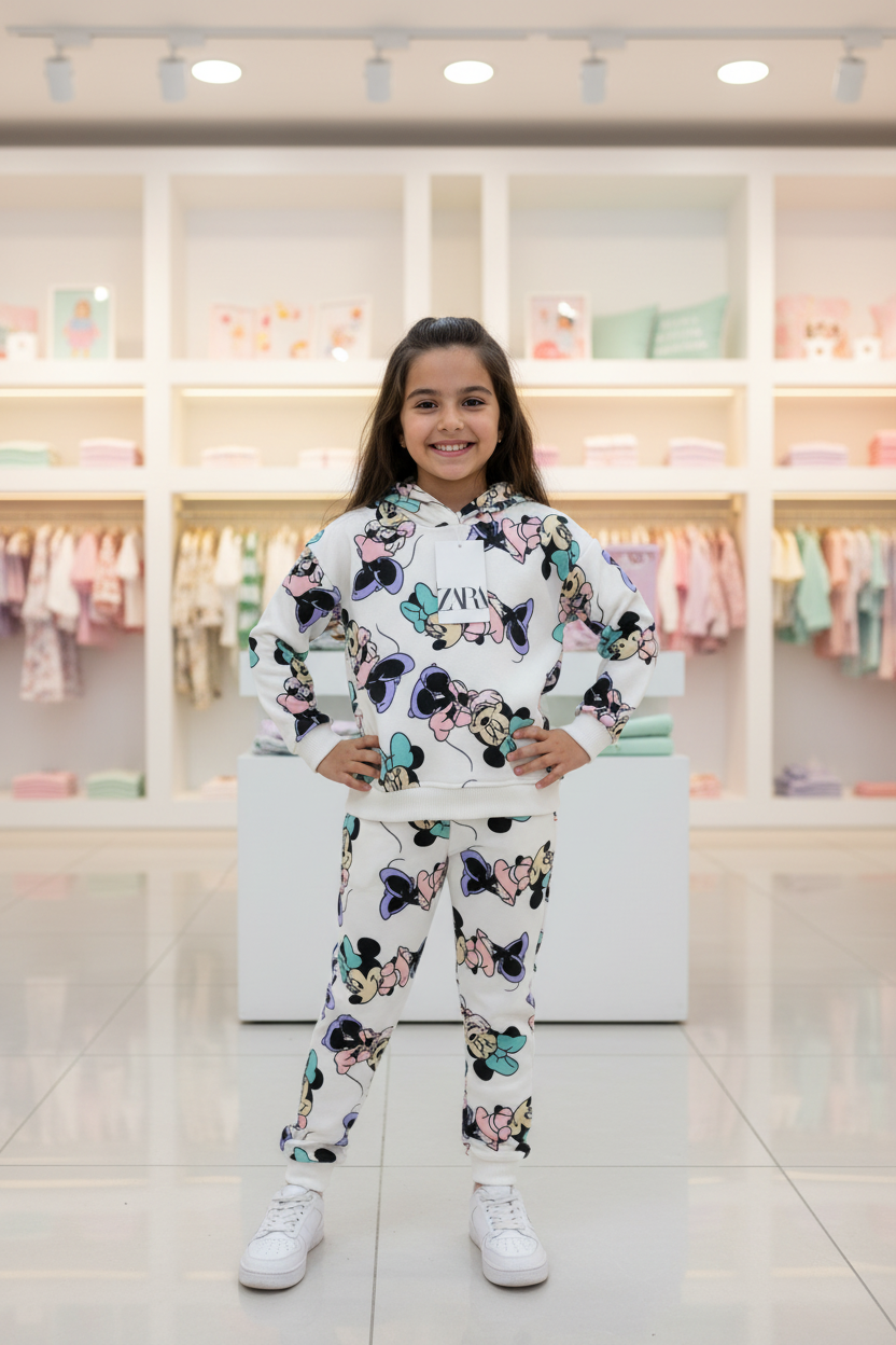 Girls Zara Disney Minnie Mouse All-Over Print Hoodie & Jogger Set