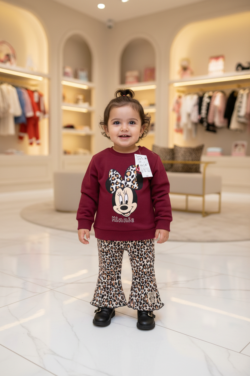 Baby Girls Disney Minnie Mouse Sweatshirt & Leopard Print Flare Pants Set by Kiabi