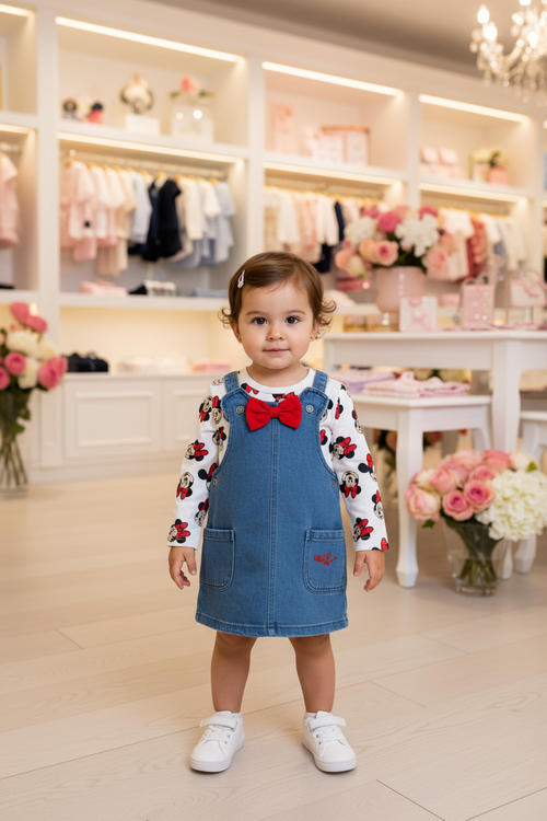 Baby Girls Disney Minnie Mouse Dungaree Dress & Long Sleeve T-Shirt Set