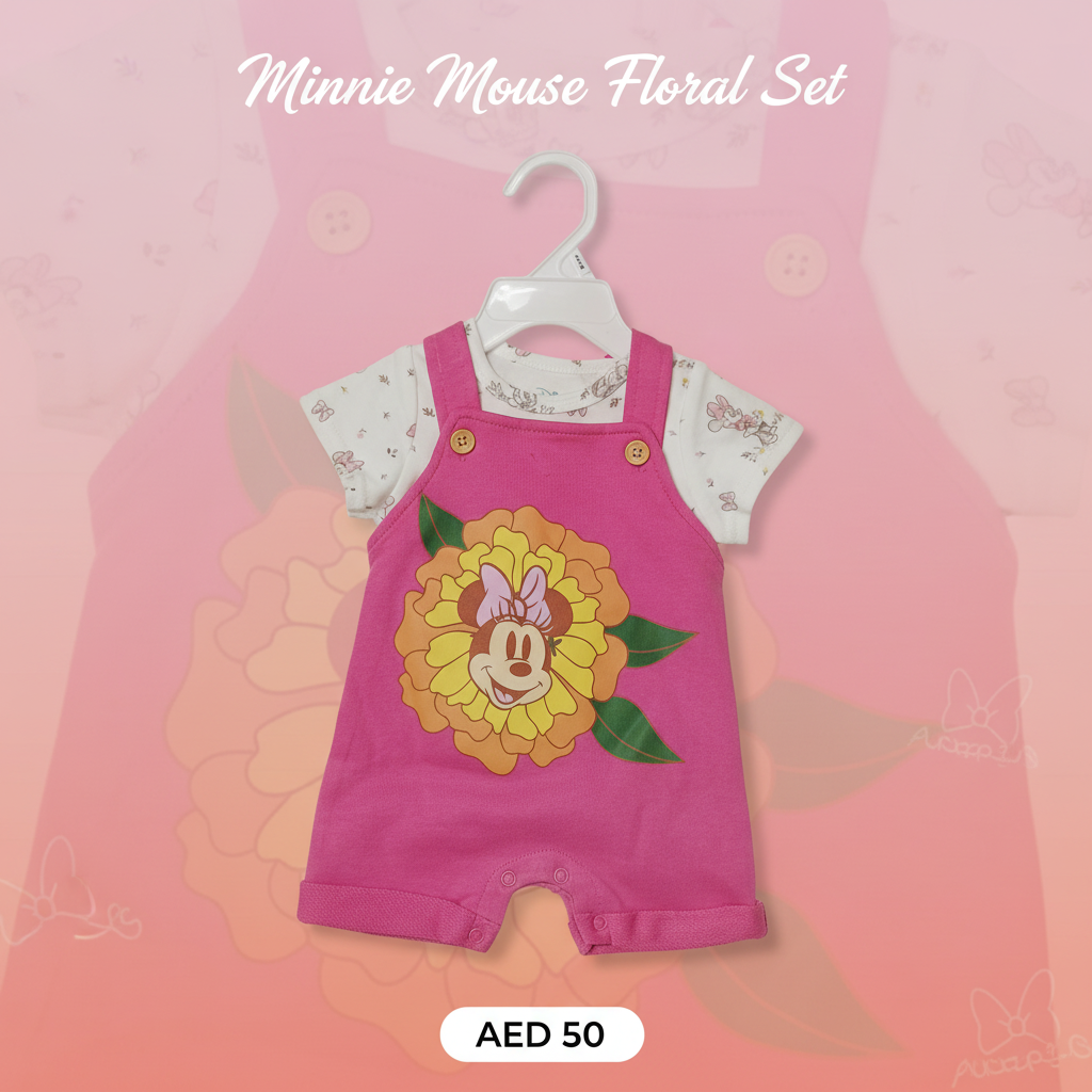 Minnie Mouse Floral Baby Dungaree Set – Disney Original