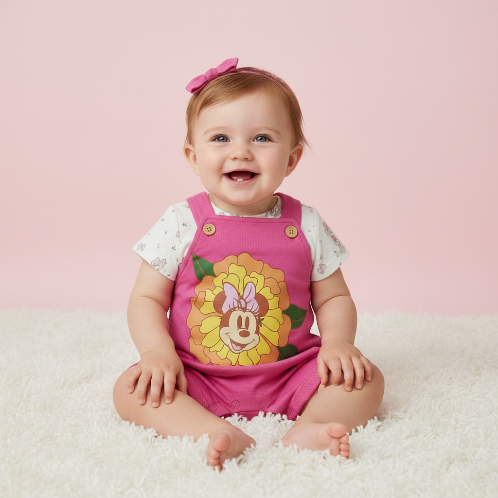 Minnie Mouse Floral Baby Dungaree Set – Disney Original
