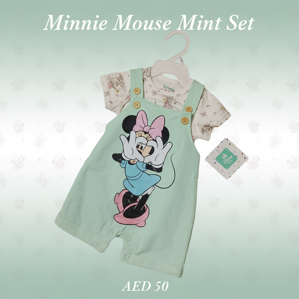 Minnie Mouse Mint Green Baby Dungaree Set – Disney Baby Original