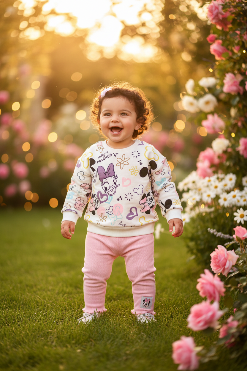 Baby Girls Disney Minnie & Friends All-Over Print Sweatshirt & Pink Leggings Set