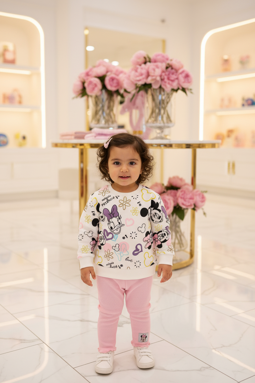 Baby Girls Disney Minnie & Friends All-Over Print Sweatshirt & Pink Leggings Set