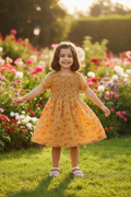 Mustard Yellow Ditsy Floral Girls Dress