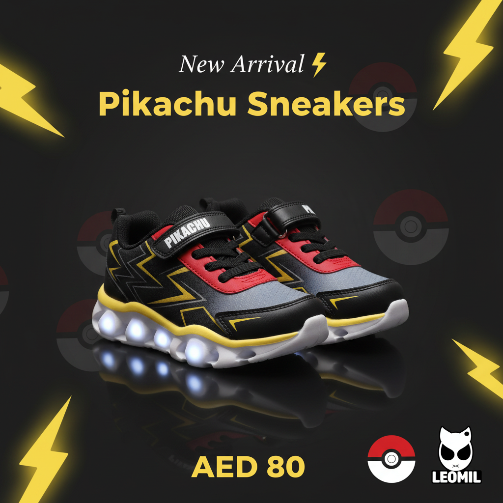 Pokémon Pikachu Light-Up Sneakers for Boys - Black & Grey by Leomil