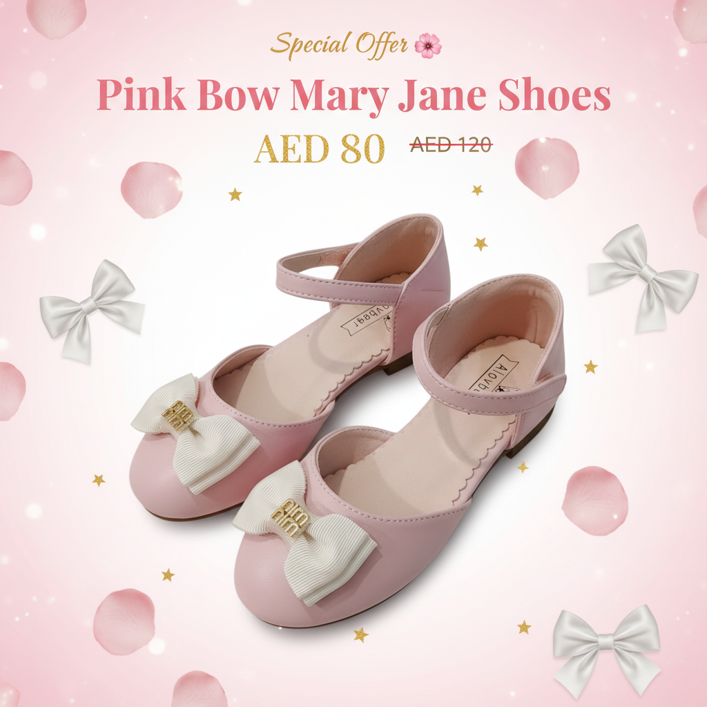 Pink Bow Mary Jane Shoes for Girls - Elegant White Bow by Aioybr