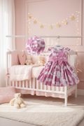 Pink Camo Print Baby Dress with Matching Hat – Bow Detail