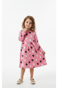 Pink Cat Face Print Girls Long Sleeve Dress