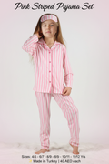 Pink Striped Girls Pyjama Set with Sleep Mask