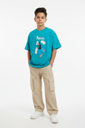 Popeye Graphic T-Shirt & Cargo Pants Set – Teal & Beige