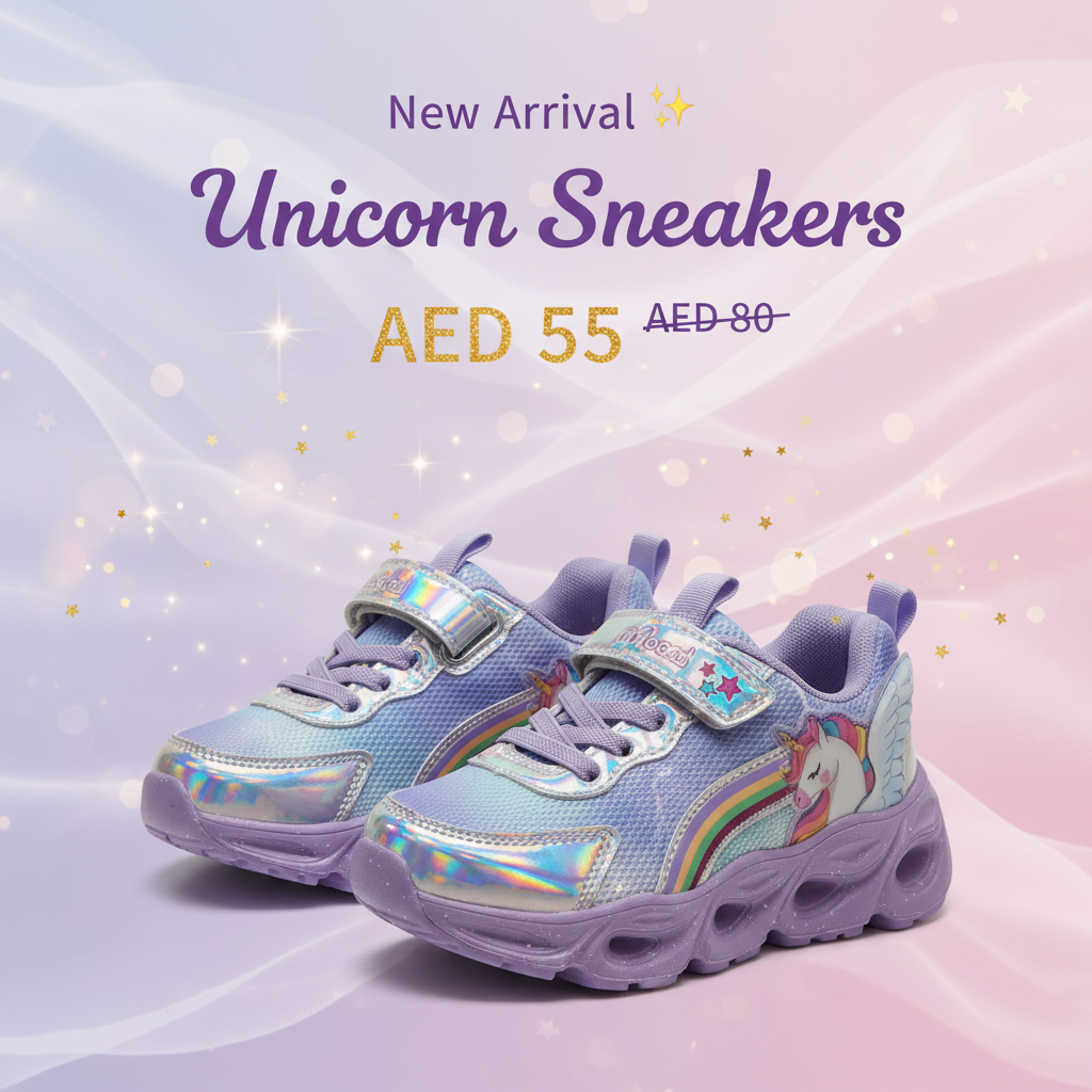 Purple Unicorn Holographic Sneakers for Girls