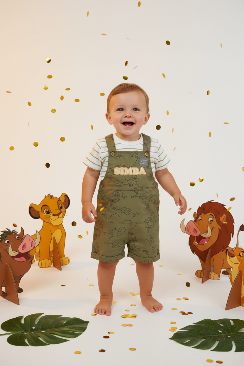 Baby Boys Disney George Lion King Simba Dungaree & Striped T-Shirt Set