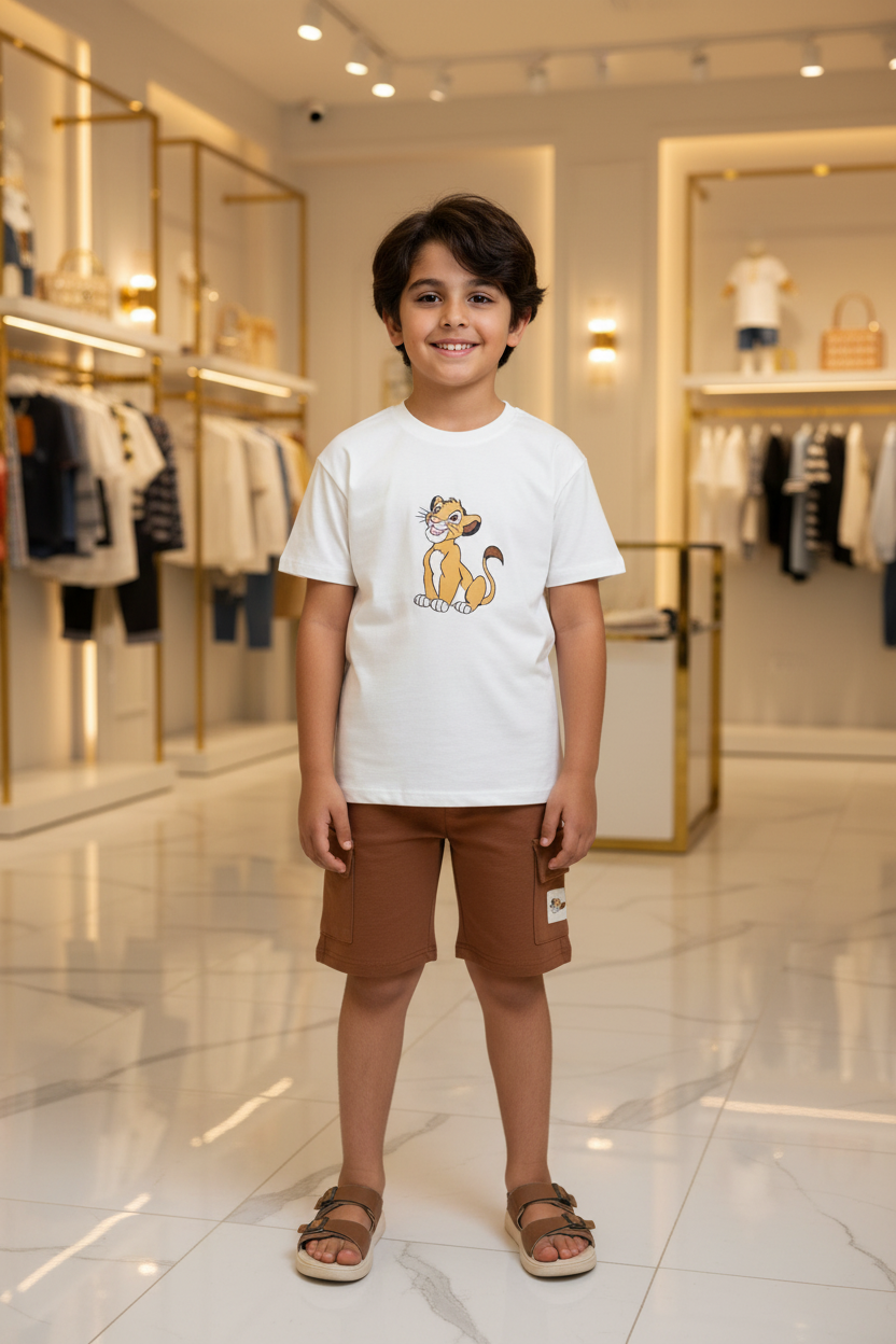 Boys Disney Lion King Simba Graphic T-Shirt & Brown Cargo Shorts Set by Next