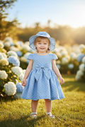 Sky Blue Textured Baby Dress with Matching Hat – Bow Detail