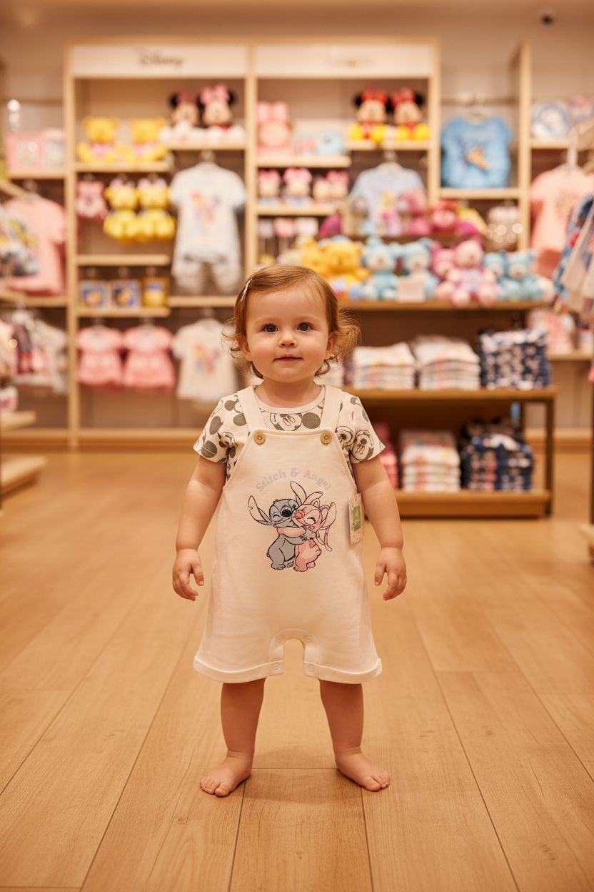 Stitch & Angel Baby Dungaree Set – White – Disney Baby Original