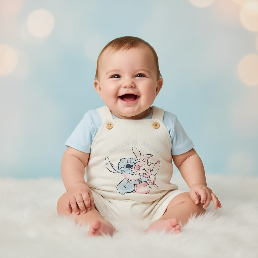 Stitch & Angel Baby Dungaree Set – White – Disney Baby Original