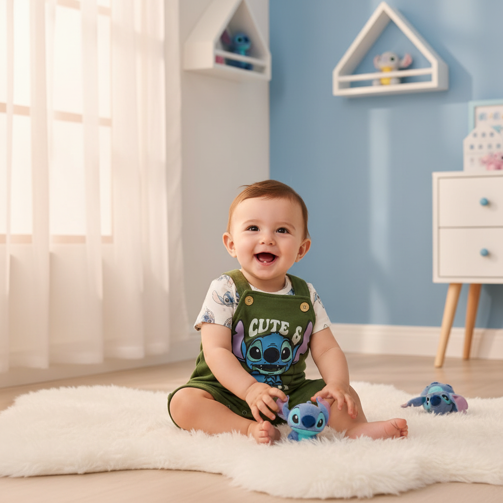 Stitch “Cute & Cuddly” Baby Dungaree Set – Disney Original