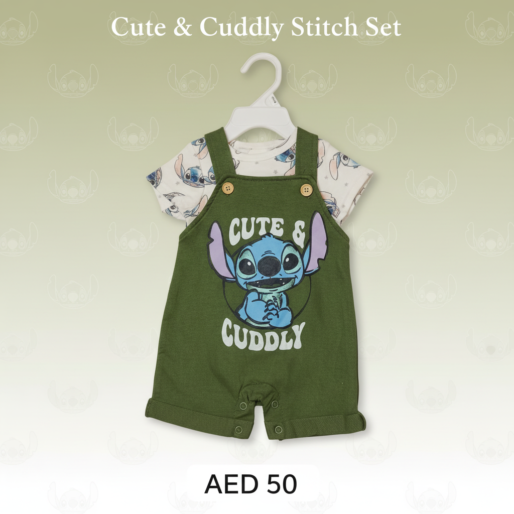 Stitch “Cute & Cuddly” Baby Dungaree Set – Disney Original