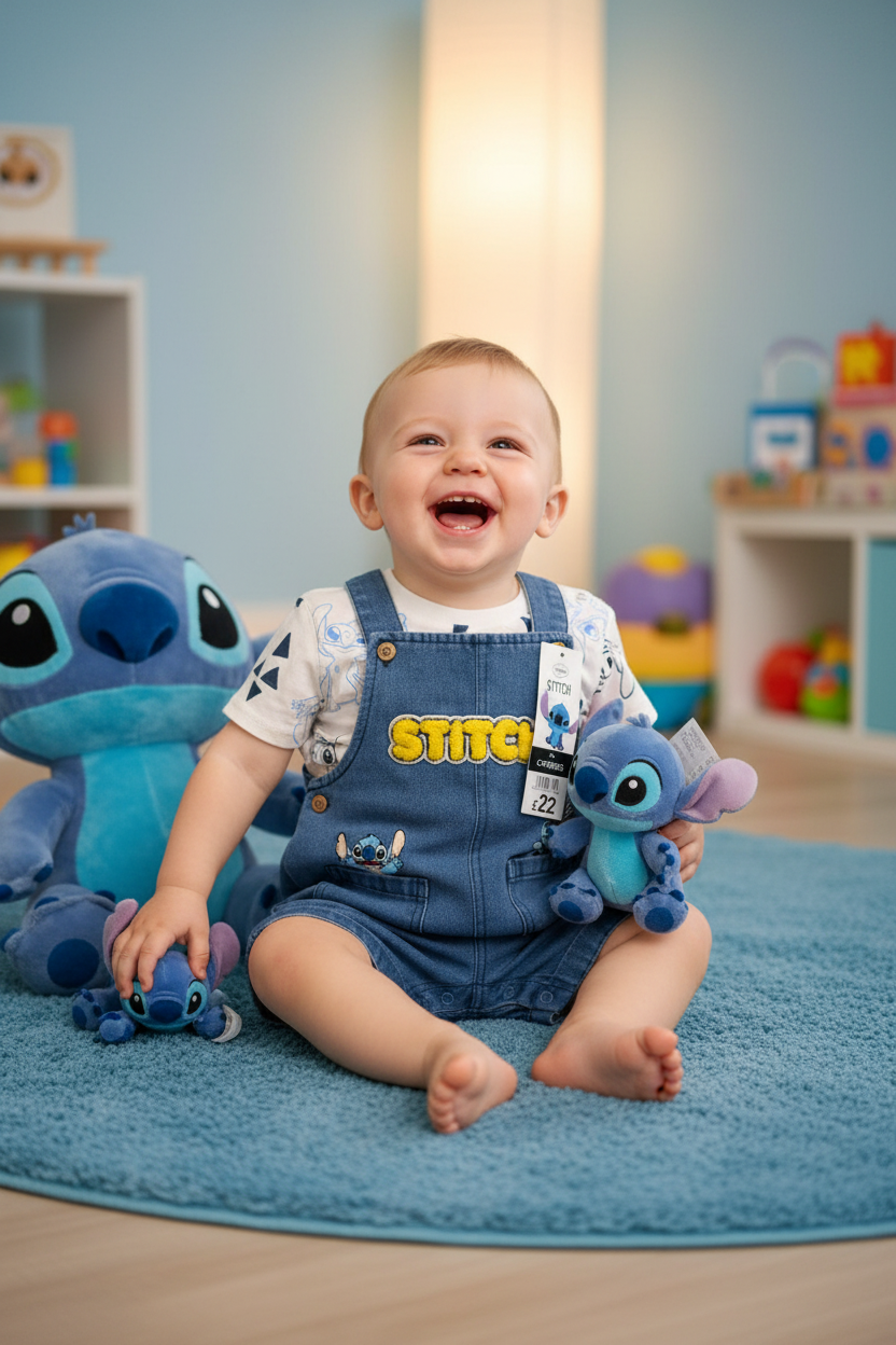 Baby Boys Disney George Stitch Dungaree & T-Shirt Set