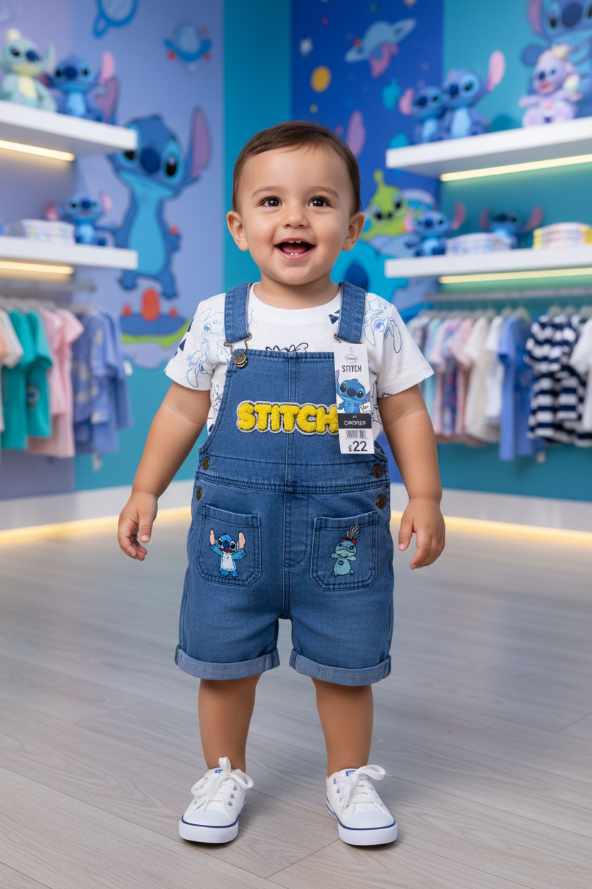 Baby Boys Disney George Stitch Dungaree & T-Shirt Set