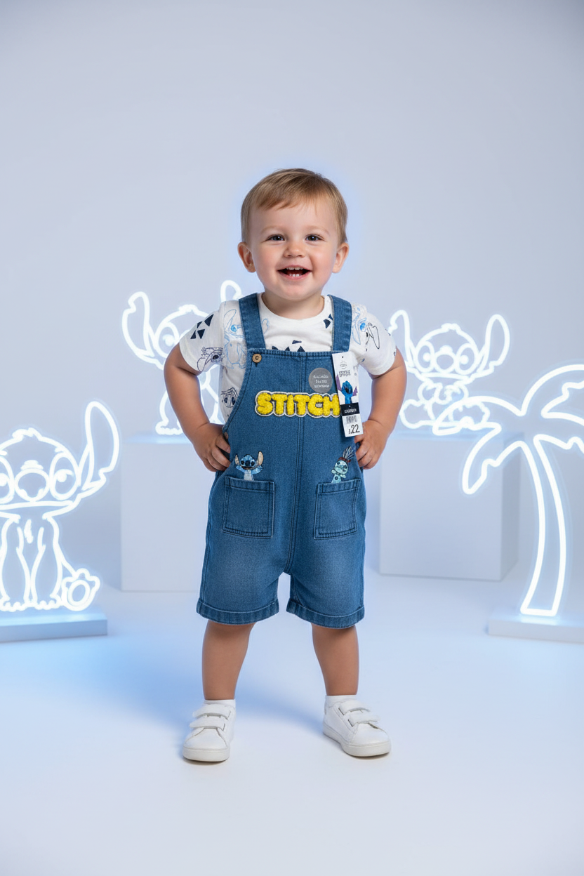 Baby Boys Disney George Stitch Dungaree & T-Shirt Set
