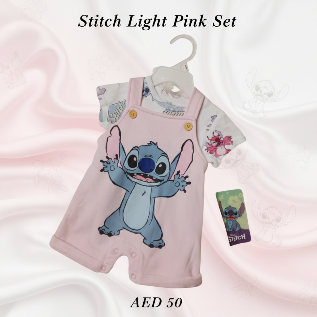 Stitch Light Pink Baby Dungaree Set – Disney Original