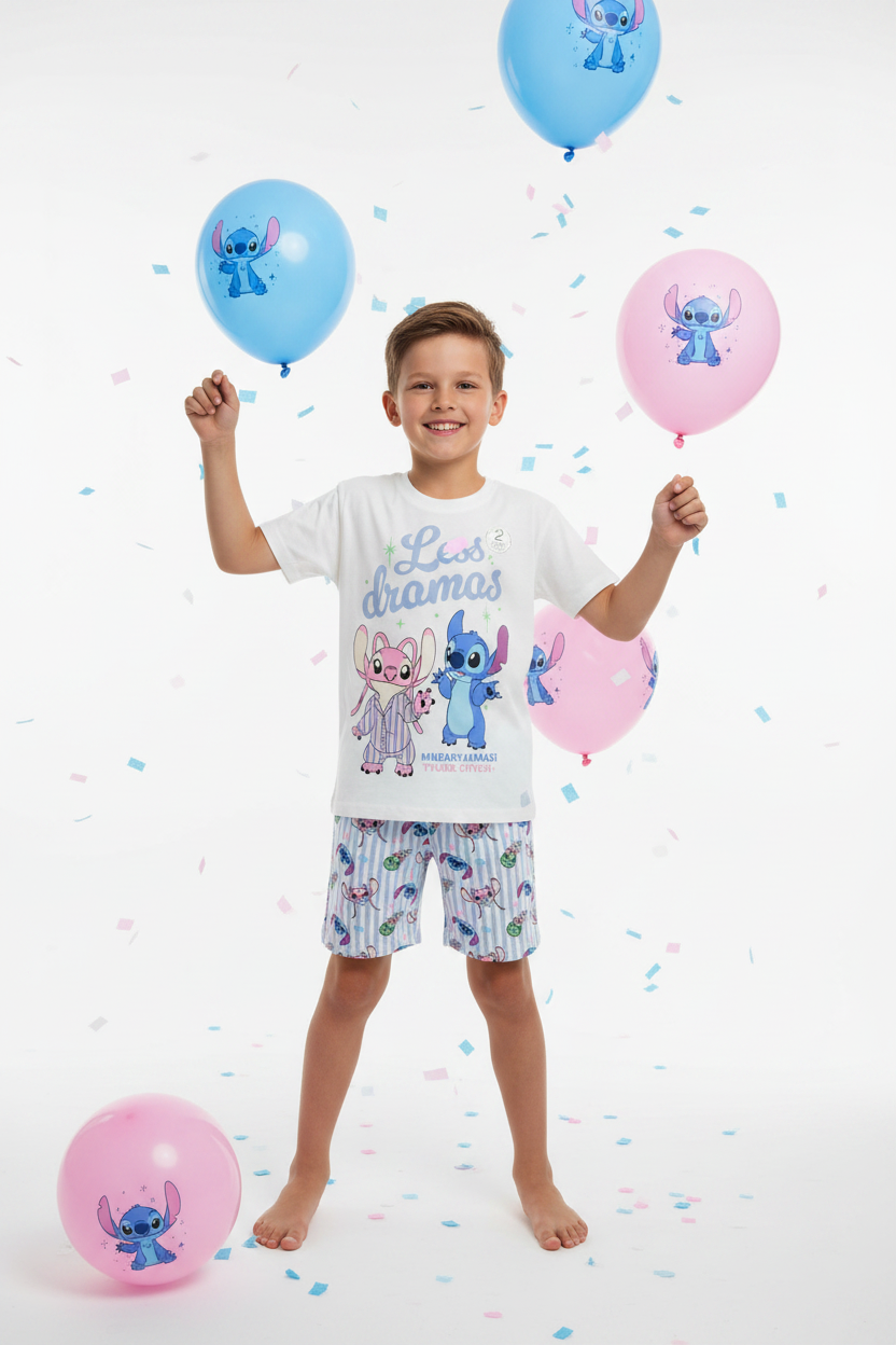 Kids Unisex Disney Stitch & Angel 'Less Dramas' Pyjama Set
