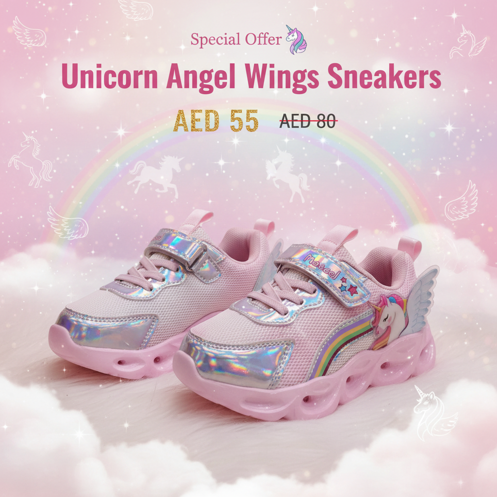Unicorn Angel Wings Holographic Sneakers for Girls - Pink & Rainbow by Moncel