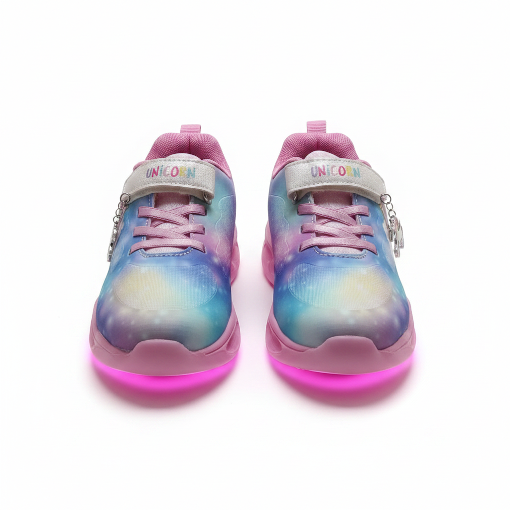 Unicorn Galaxy Tie-Dye Light-Up Sneakers for Girls - Pink & Blue
