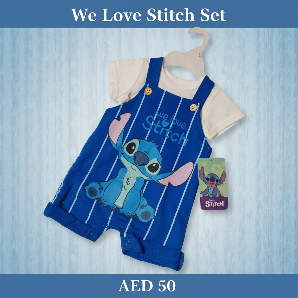 "We Love Stitch" Baby Dungaree Set – Disney Original