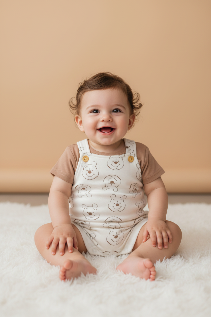 Winnie the Pooh Face All-Over Print Baby Dungaree Set – Disney Baby Original