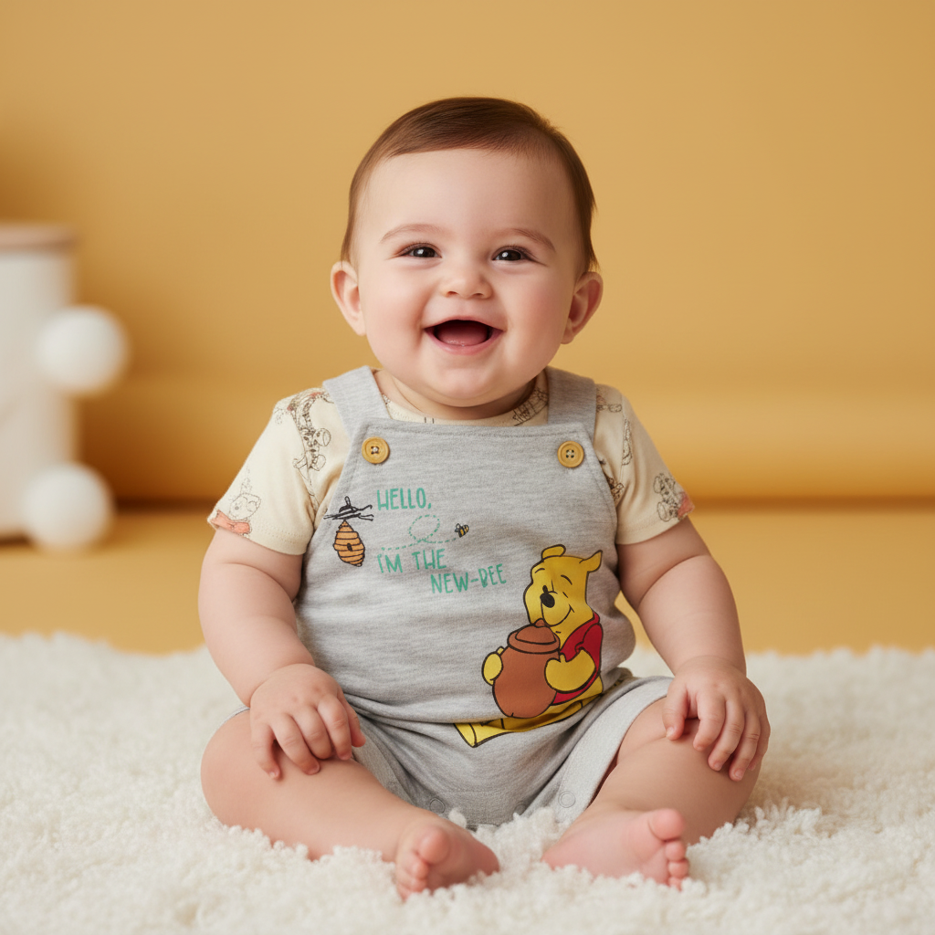 Winnie the Pooh “Hello I’m The New-Bee” Baby Dungaree Set – Disney Original