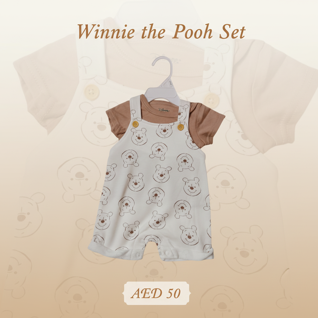 Winnie the Pooh Face All-Over Print Baby Dungaree Set – Disney Baby Original