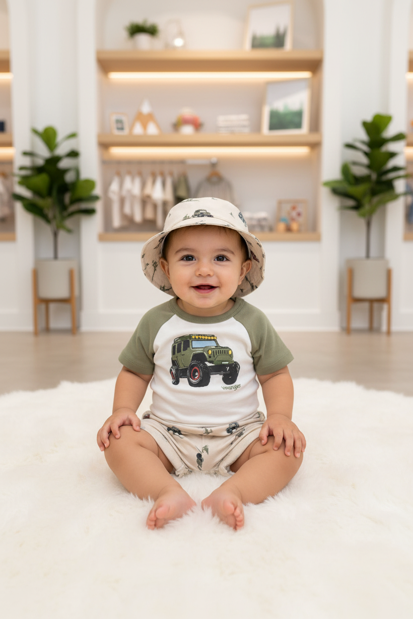 Baby Boys Wrangler 3-Piece Set – Bodysuit, Shorts & Jeep Print Hat