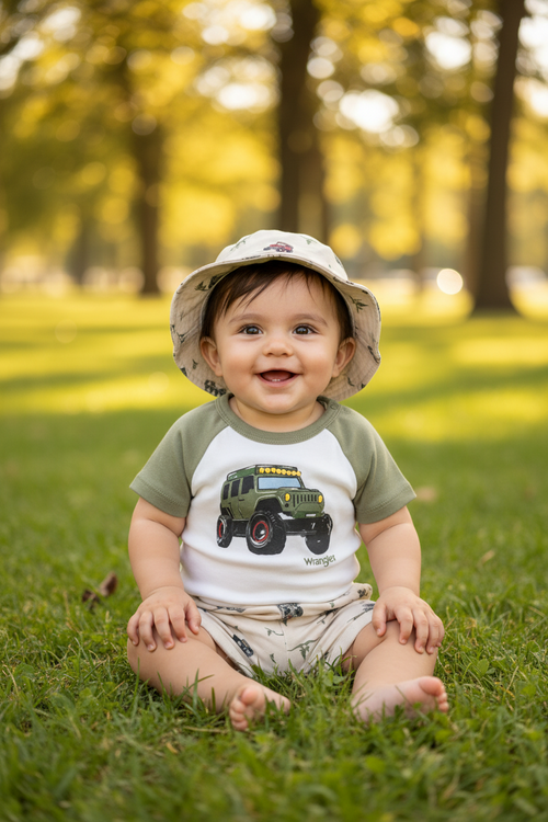 Baby Boys Wrangler 3-Piece Set – Bodysuit, Shorts & Jeep Print Hat