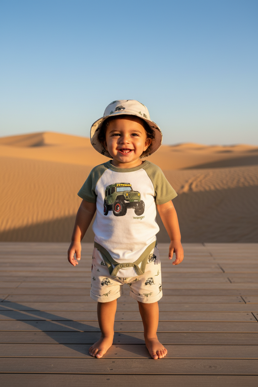 Baby Boys Wrangler 3-Piece Set – Bodysuit, Shorts & Jeep Print Hat
