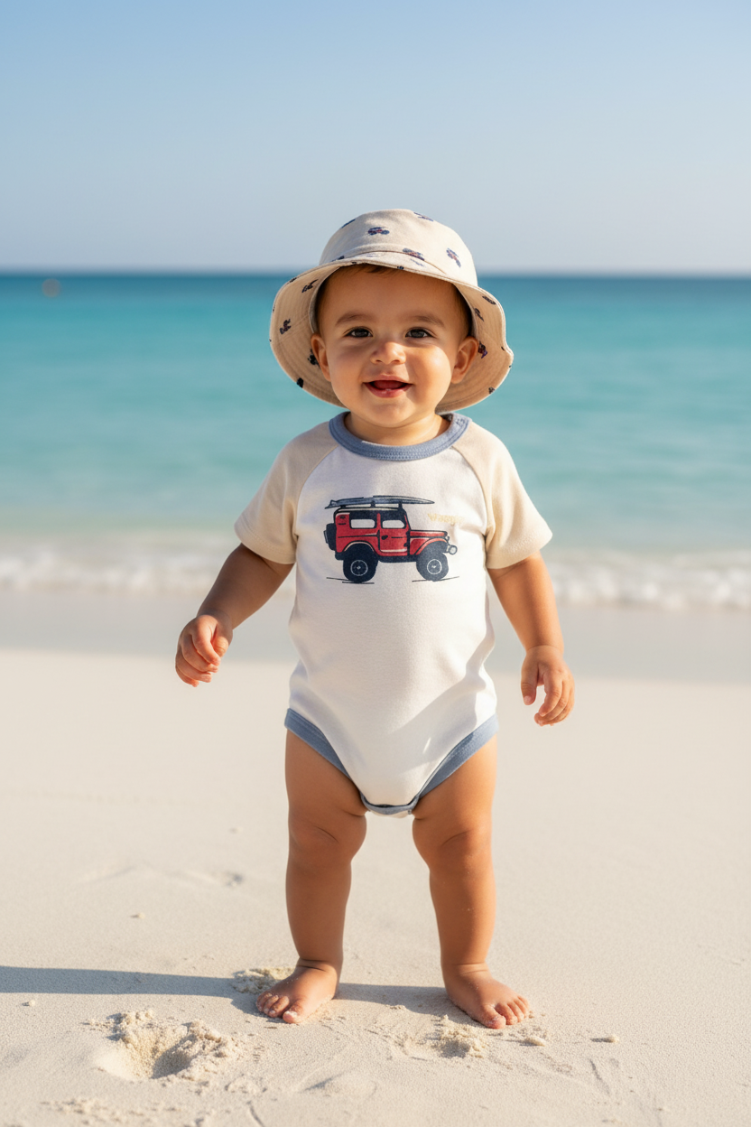 Baby Boys Wrangler 3-Piece Set – Surf Jeep Bodysuit, Shorts & Bucket Hat